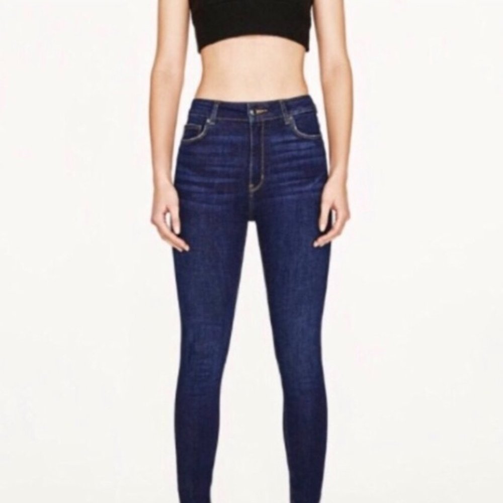 Zara Z1975 Denim Dark Wash‎ Size 6 Raw Hem Skinny Jeans 28 inch Waist Womens